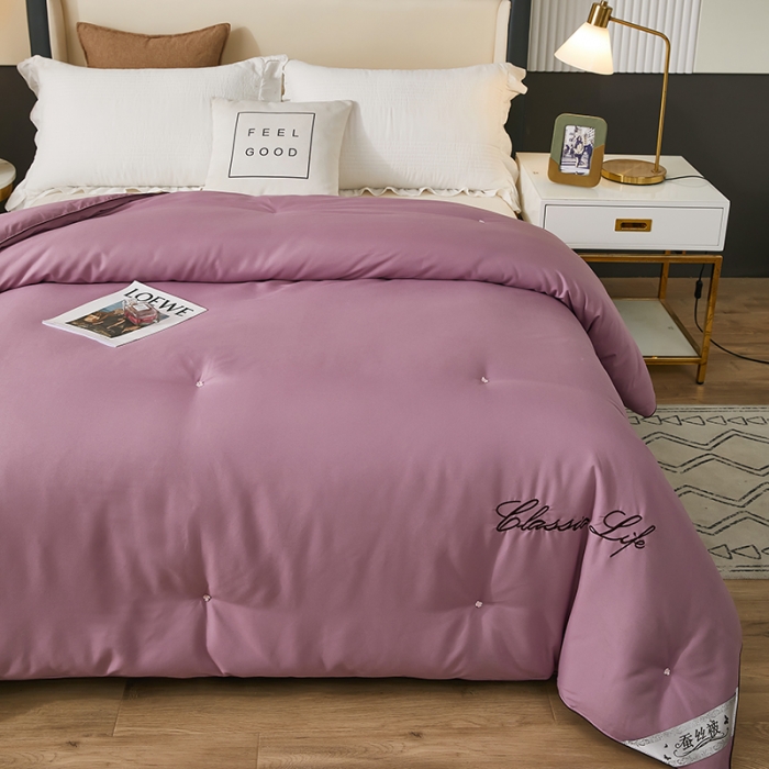 91家纺网 家纺一手货源 找家纺 洛卡棉蚕丝夏被纯手工被子被芯冬被春秋被夏被 温馨紫