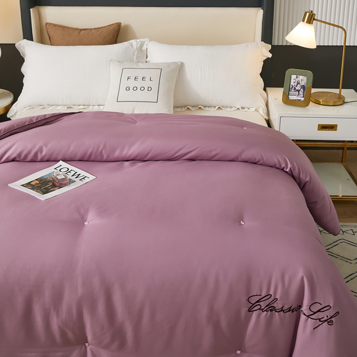 91家纺网 家纺一手货源 找家纺 洛卡棉蚕丝夏被纯手工被子被芯冬被春秋被夏被 温馨紫