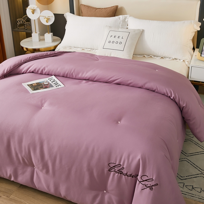 91家纺网 家纺一手货源 找家纺 洛卡棉蚕丝夏被纯手工被子被芯冬被春秋被夏被 温馨紫