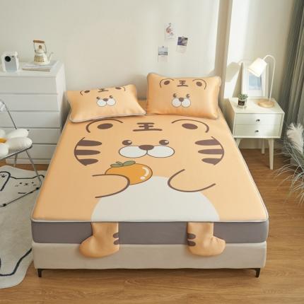 91家纺网 家纺一手货源 找家纺 慕尚 2025大版牛奶丝凉感丝工艺凉席床笠款三件套 可爱虎