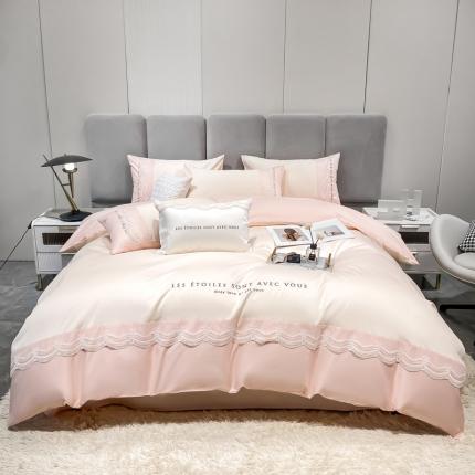 91家纺网 家纺一手货源 找家纺 （总）安妮 2022新款全棉刺绣蕾丝四件套-艾琳