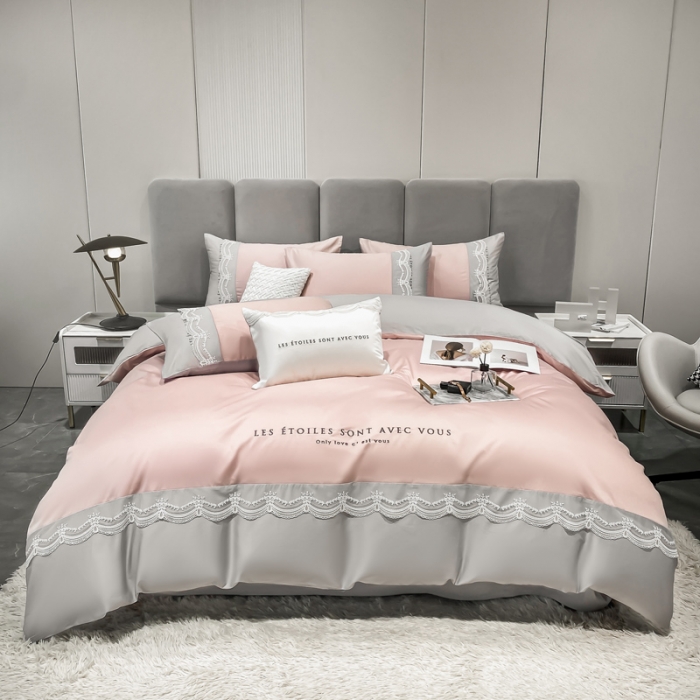 91家纺网 家纺一手货源 找家纺 （总）安妮 2022新款全棉刺绣蕾丝四件套-艾琳