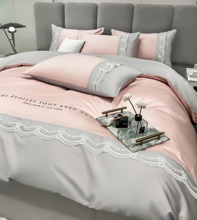 91家纺网 家纺一手货源 找家纺 （总）安妮 2022新款全棉刺绣蕾丝四件套-艾琳