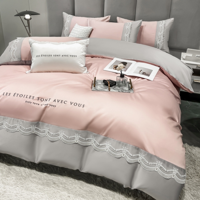 91家纺网 家纺一手货源 找家纺 安妮 2022新款全棉刺绣蕾丝四件套-艾琳 艾琳-豆沙灰