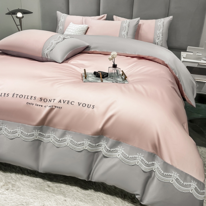 91家纺网 家纺一手货源 找家纺 安妮 2022新款全棉刺绣蕾丝四件套-艾琳 艾琳-豆沙灰