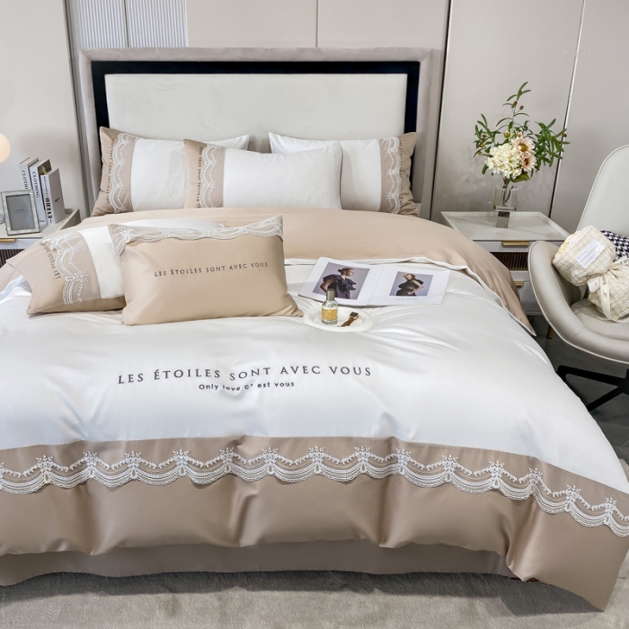 91家纺网 家纺一手货源 找家纺 安妮 2022新款全棉刺绣蕾丝四件套-艾琳 艾琳-香槟白