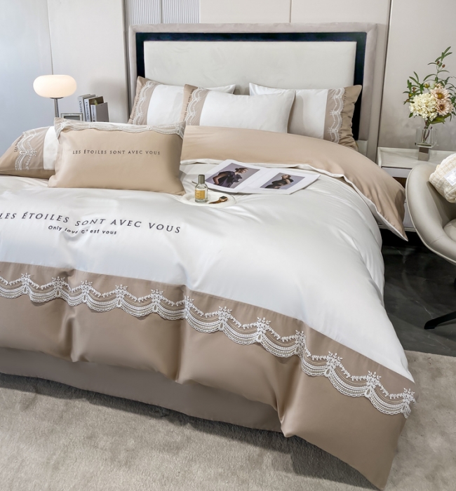 91家纺网 家纺一手货源 找家纺 安妮 2022新款全棉刺绣蕾丝四件套-艾琳 艾琳-香槟白