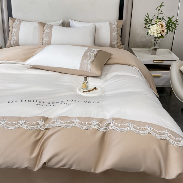 91家纺网 家纺一手货源 找家纺 安妮 2022新款全棉刺绣蕾丝四件套-艾琳 艾琳-香槟白