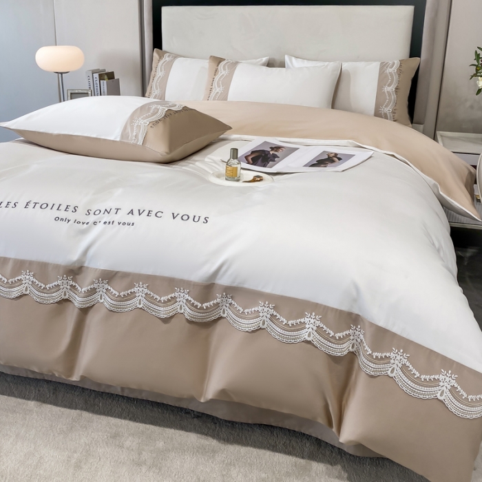 91家纺网 家纺一手货源 找家纺 安妮 2022新款全棉刺绣蕾丝四件套-艾琳 艾琳-香槟白