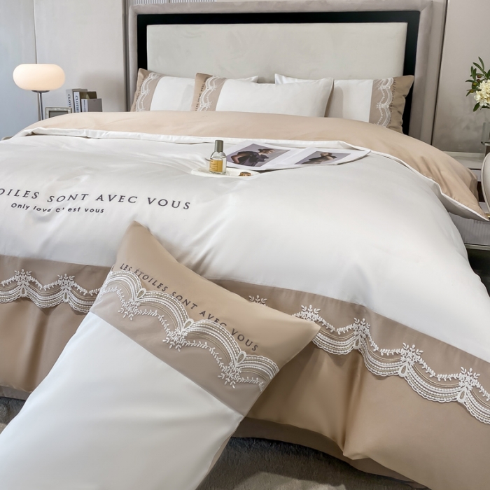 91家纺网 家纺一手货源 找家纺 安妮 2022新款全棉刺绣蕾丝四件套-艾琳 艾琳-香槟白