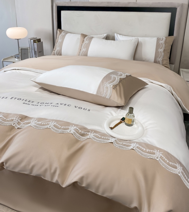 91家纺网 家纺一手货源 找家纺 安妮 2022新款全棉刺绣蕾丝四件套-艾琳 艾琳-香槟白