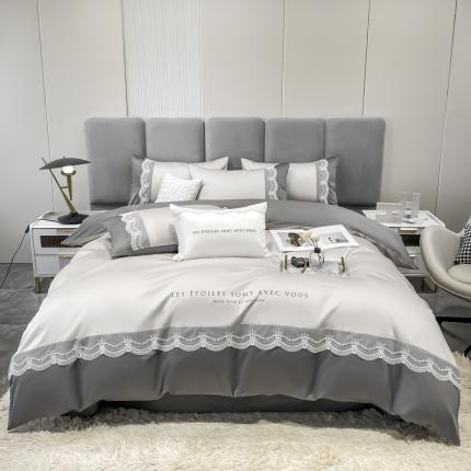 安妮 2022新款全棉刺绣蕾丝四件套-艾琳 艾琳-银灰