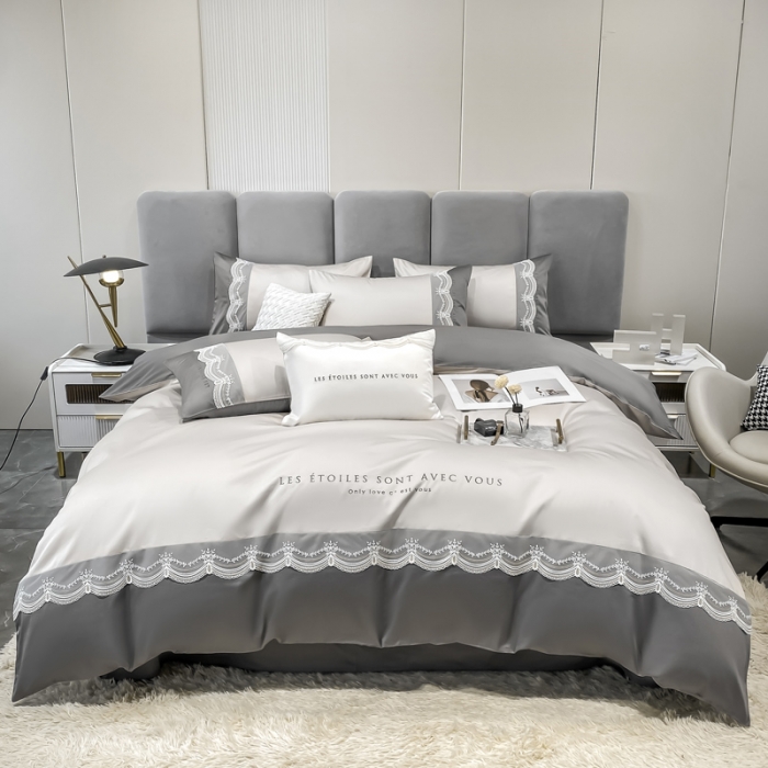 91家纺网 家纺一手货源 找家纺 安妮 2022新款全棉刺绣蕾丝四件套-艾琳 艾琳-银灰