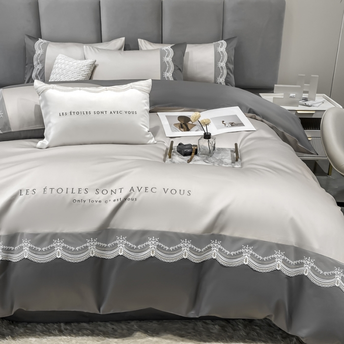 91家纺网 家纺一手货源 找家纺 安妮 2022新款全棉刺绣蕾丝四件套-艾琳 艾琳-银灰