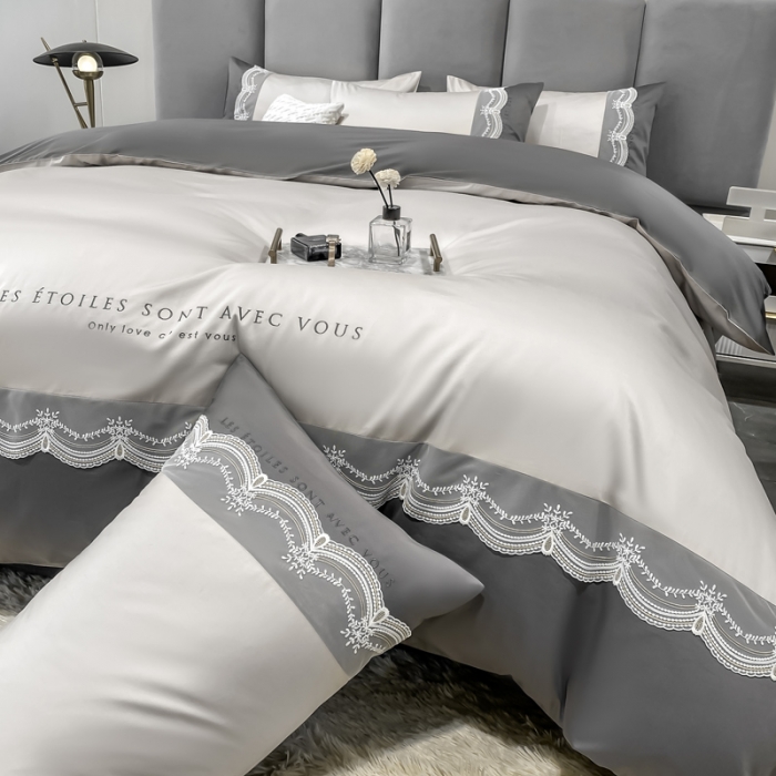 91家纺网 家纺一手货源 找家纺 安妮 2022新款全棉刺绣蕾丝四件套-艾琳 艾琳-银灰