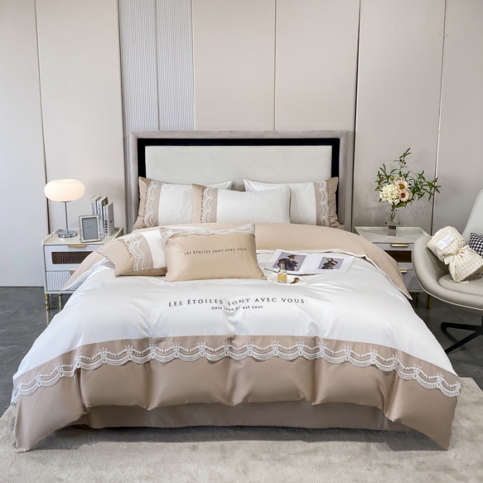 91家纺网 家纺一手货源 找家纺 安妮 2022新款全棉刺绣蕾丝四件套-艾琳 艾琳-香槟白