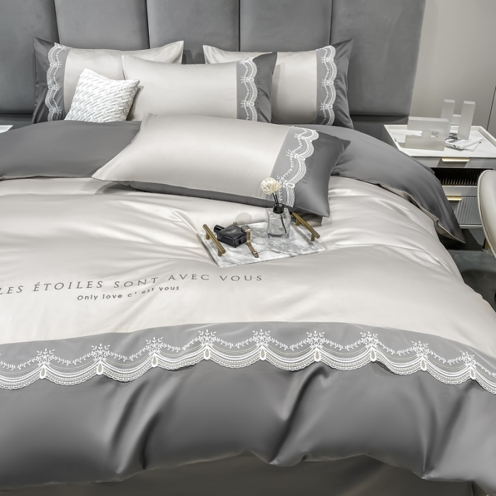 91家纺网 家纺一手货源 找家纺 安妮 2022新款全棉刺绣蕾丝四件套-艾琳 艾琳-银灰