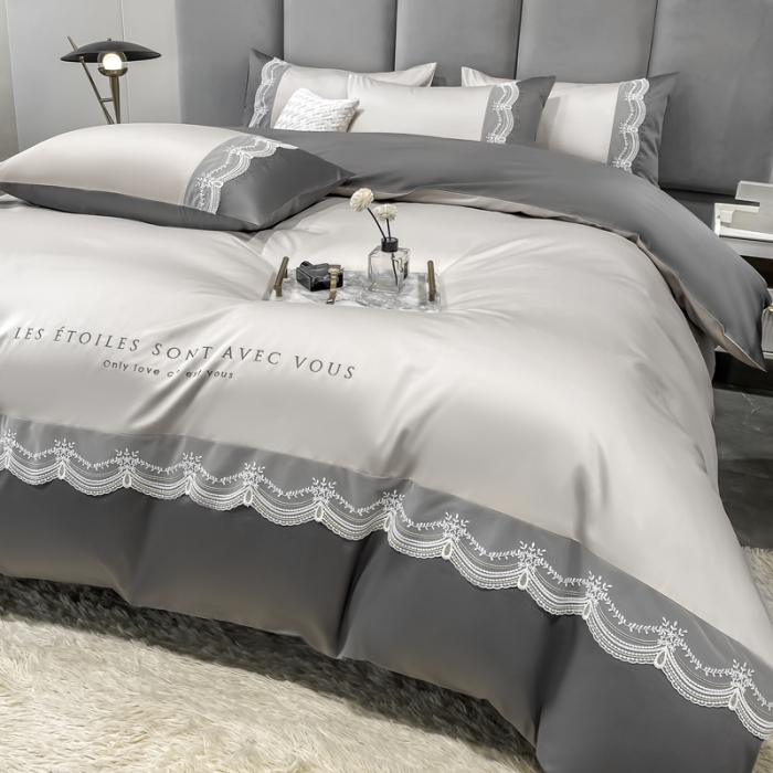 91家纺网 家纺一手货源 找家纺 安妮 2022新款全棉刺绣蕾丝四件套-艾琳 艾琳-银灰