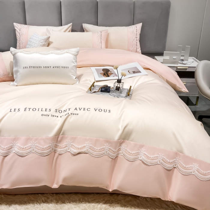 91家纺网 家纺一手货源 找家纺 安妮 2022新款全棉刺绣蕾丝四件套-艾琳 艾琳-玉粉