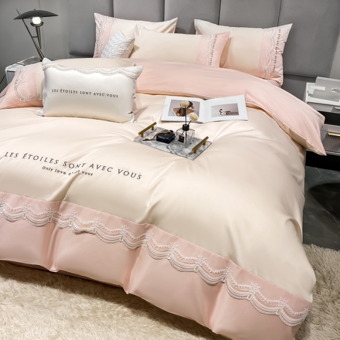 91家纺网 家纺一手货源 找家纺 安妮 2022新款全棉刺绣蕾丝四件套-艾琳 艾琳-玉粉