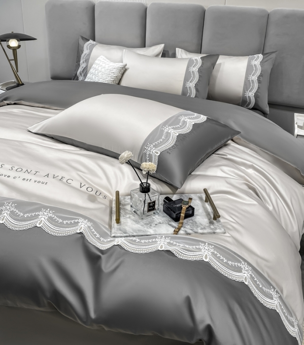 91家纺网 家纺一手货源 找家纺 安妮 2022新款全棉刺绣蕾丝四件套-艾琳 艾琳-银灰