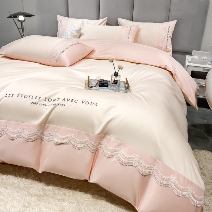 91家纺网 家纺一手货源 找家纺 安妮 2022新款全棉刺绣蕾丝四件套-艾琳 艾琳-玉粉