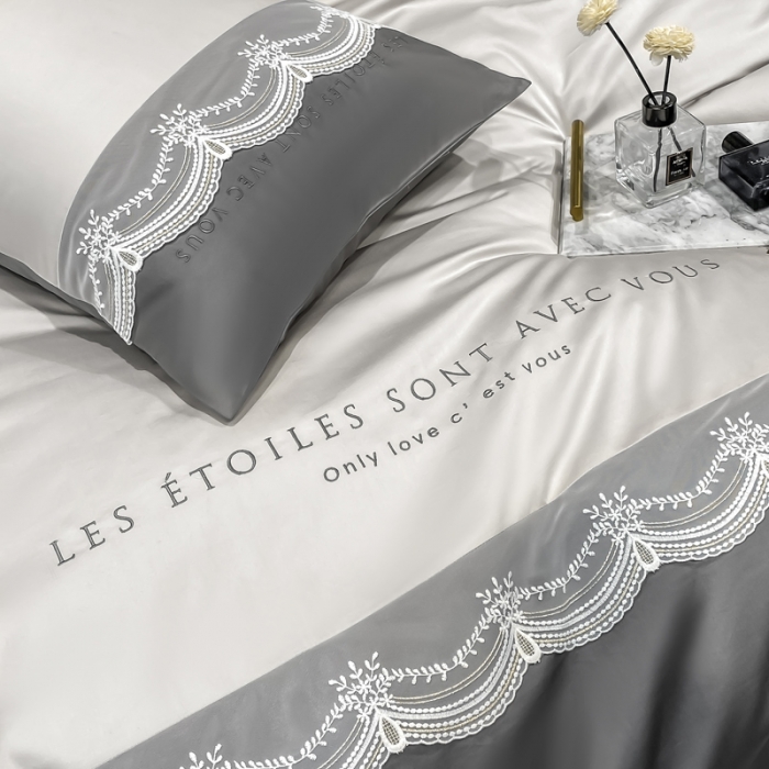 91家纺网 家纺一手货源 找家纺 安妮 2022新款全棉刺绣蕾丝四件套-艾琳 艾琳-银灰