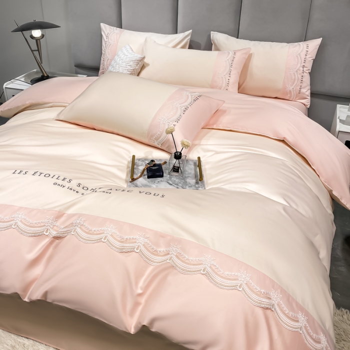 91家纺网 家纺一手货源 找家纺 安妮 2022新款全棉刺绣蕾丝四件套-艾琳 艾琳-玉粉