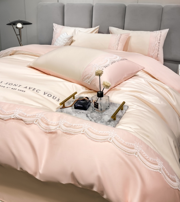 91家纺网 家纺一手货源 找家纺 安妮 2022新款全棉刺绣蕾丝四件套-艾琳 艾琳-玉粉