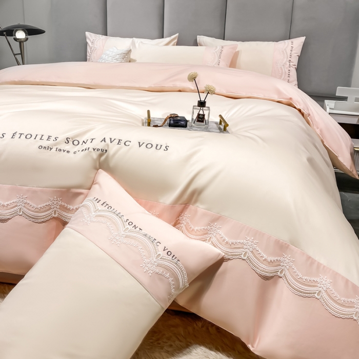 91家纺网 家纺一手货源 找家纺 安妮 2022新款全棉刺绣蕾丝四件套-艾琳 艾琳-玉粉