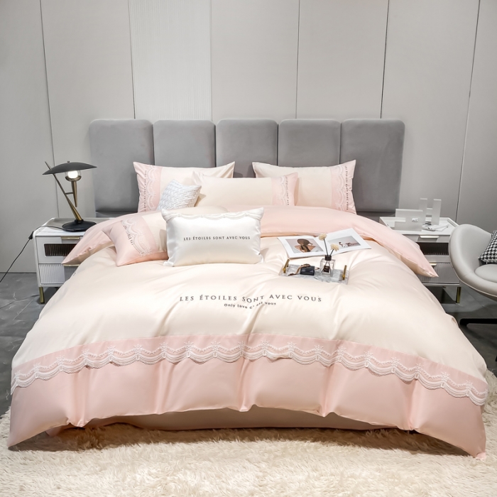 91家纺网 家纺一手货源 找家纺 安妮 2022新款全棉刺绣蕾丝四件套-艾琳 艾琳-玉粉