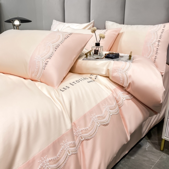 91家纺网 家纺一手货源 找家纺 安妮 2022新款全棉刺绣蕾丝四件套-艾琳 艾琳-玉粉