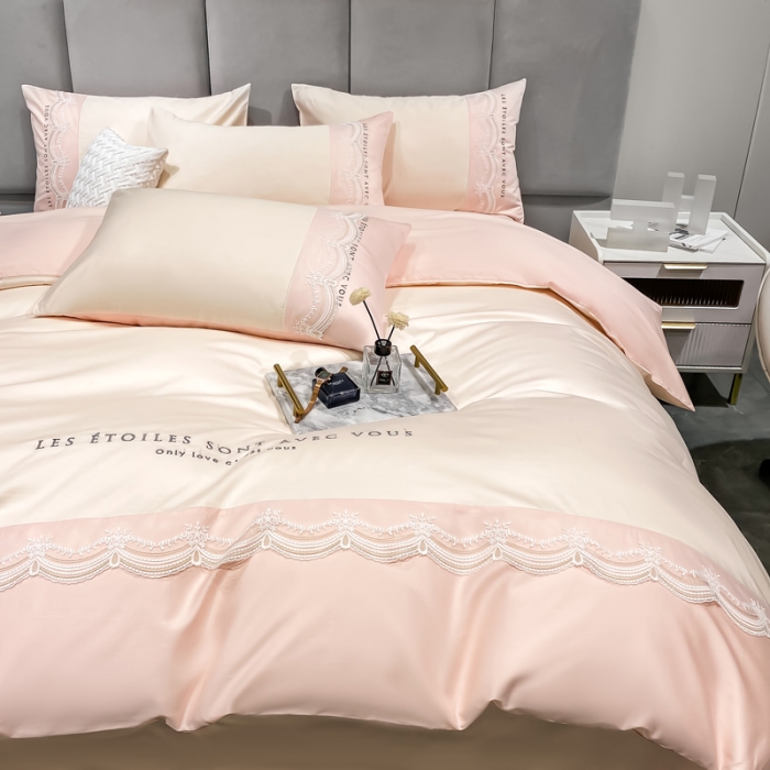 91家纺网 家纺一手货源 找家纺 安妮 2022新款全棉刺绣蕾丝四件套-艾琳 艾琳-玉粉