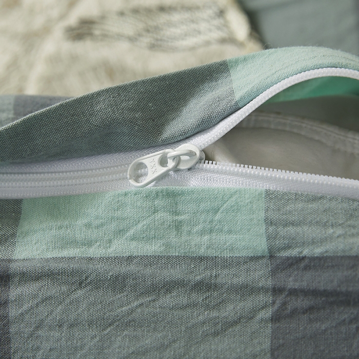 91家纺网 家纺一手货源 找家纺 三沁家居家居 2022新款格子色织水洗棉全棉四件套云尚绿中格