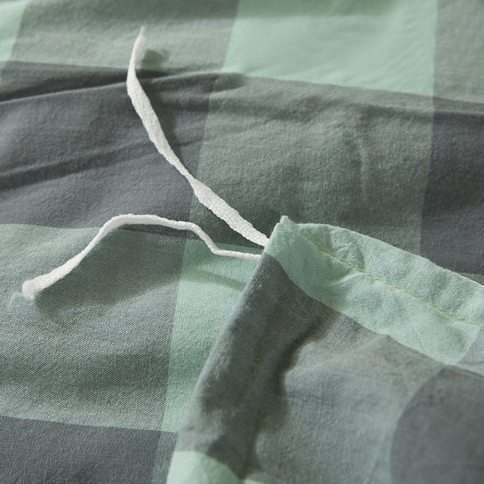 91家纺网 家纺一手货源 找家纺 三沁家居家居 2022新款格子色织水洗棉全棉四件套云尚绿中格