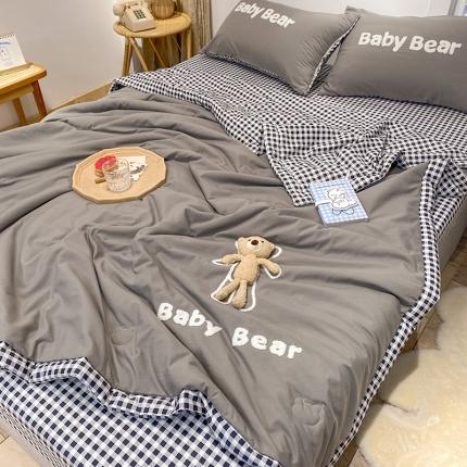 2022水洗棉刺绣小熊夏被四件套 绣花毛巾绣被子空调被薄被芯