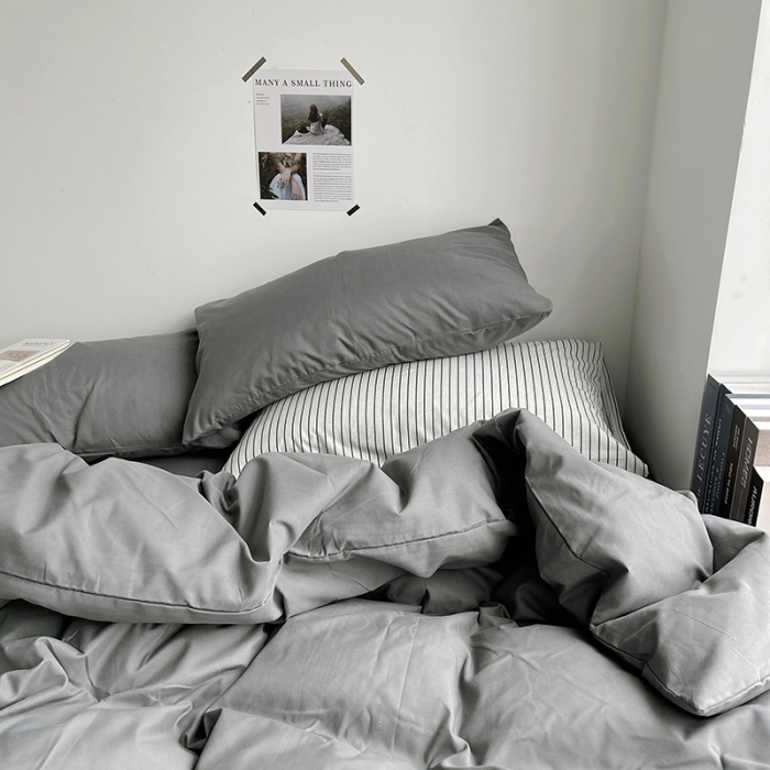 91家纺网 家纺一手货源 找家纺 优迈 新款纯色水洗棉磨毛四件套-单被套枕套床笠 纯色深灰