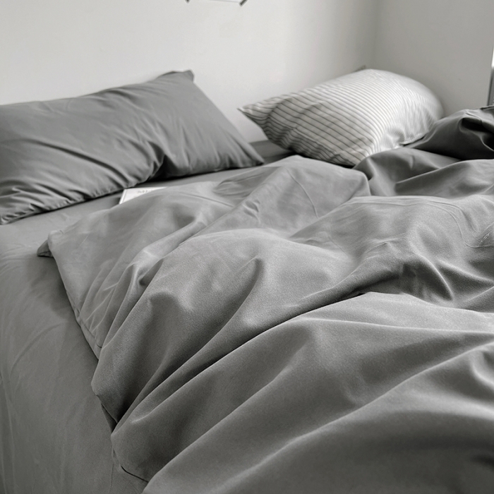 91家纺网 家纺一手货源 找家纺 优迈 新款纯色水洗棉磨毛四件套-单被套枕套床笠 纯色深灰