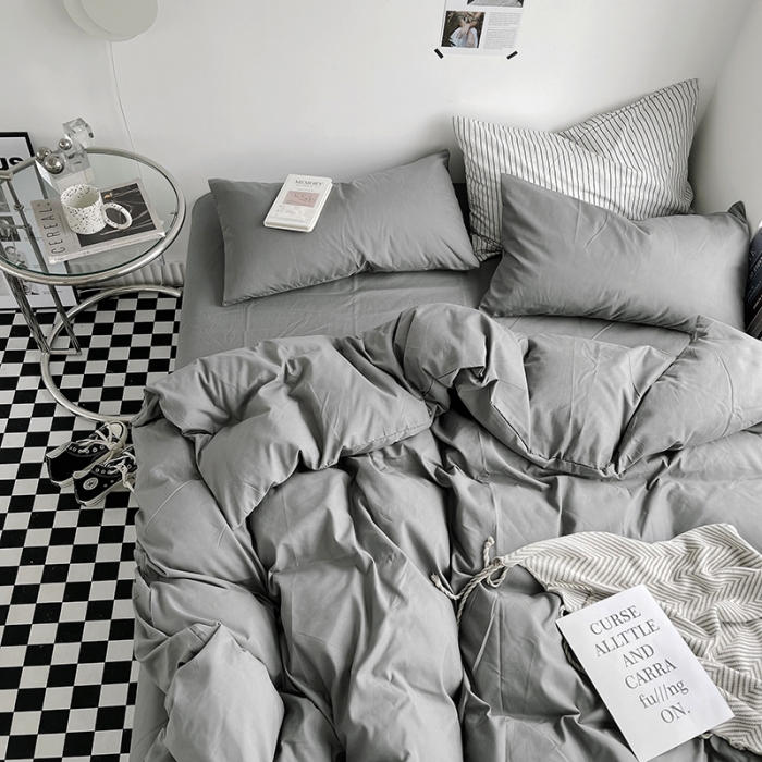 91家纺网 家纺一手货源 找家纺 优迈 新款纯色水洗棉磨毛四件套-单被套枕套床笠 纯色深灰