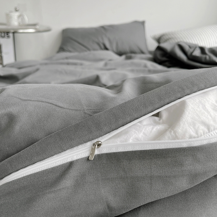 91家纺网 家纺一手货源 找家纺 优迈 新款纯色水洗棉磨毛四件套-单被套枕套床笠 纯色深灰