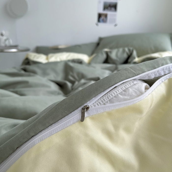 91家纺网 家纺一手货源 找家纺 优迈 新款纯色水洗棉磨毛四件套-单被套枕套床笠双拼-抹茶芝士