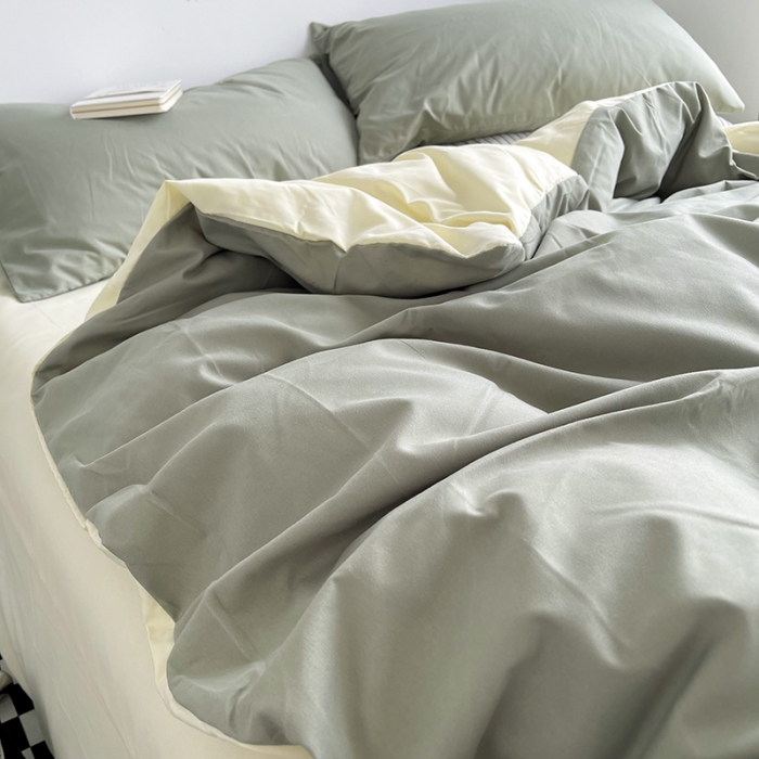 91家纺网 家纺一手货源 找家纺 优迈 新款纯色水洗棉磨毛四件套-单被套枕套床笠双拼-抹茶芝士