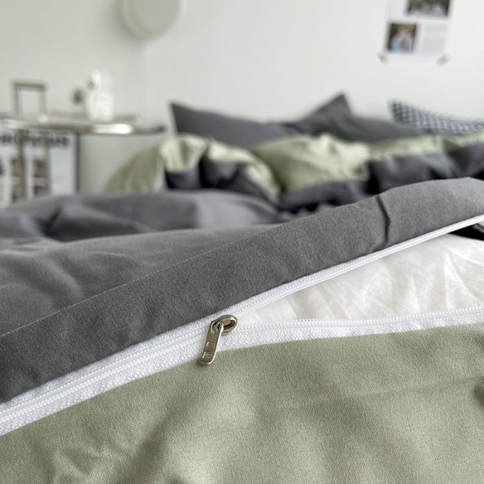 91家纺网 家纺一手货源 找家纺 优迈 新款纯色水洗棉磨毛四件套-单被套枕套床笠双拼-深灰抹茶