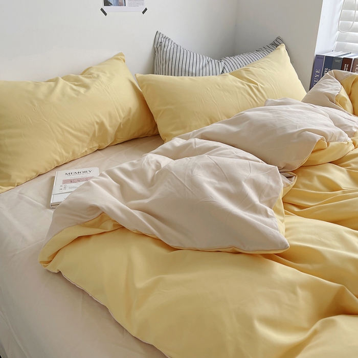 91家纺网 家纺一手货源 找家纺 优迈 新款纯色水洗棉磨毛四件套-单被套枕套床笠双拼-炭烤起司