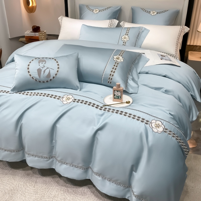 91家纺网 家纺一手货源 找家纺 品家居 2025新款180支长绒棉四件套可可系列 可可-蓝