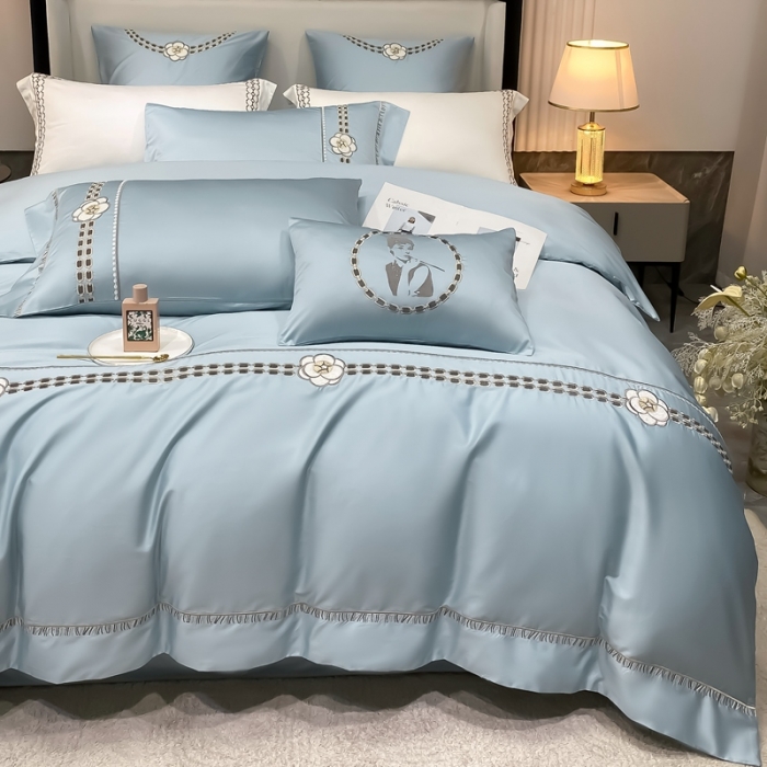 91家纺网 家纺一手货源 找家纺 品家居 2025新款180支长绒棉四件套可可系列 可可-蓝