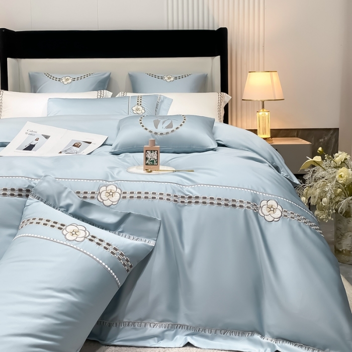 91家纺网 家纺一手货源 找家纺 品家居 2025新款180支长绒棉四件套可可系列 可可-蓝