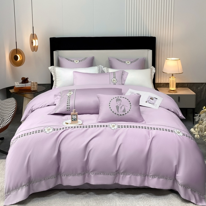 91家纺网 家纺一手货源 找家纺 品家居 2025新款180支长绒棉四件套可可系列 可可-紫