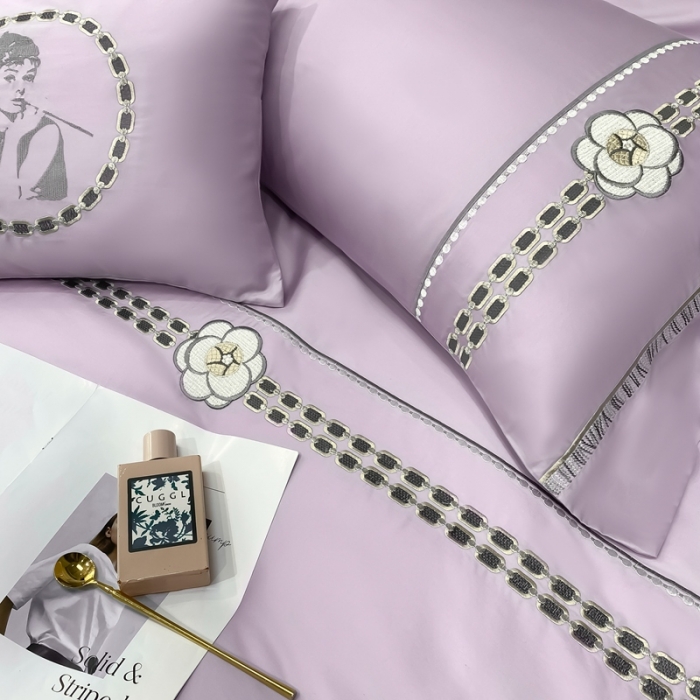 91家纺网 家纺一手货源 找家纺 品家居 2025新款180支长绒棉四件套可可系列 可可-紫