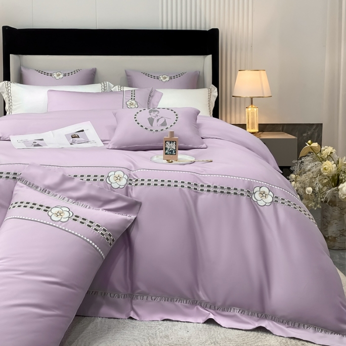 91家纺网 家纺一手货源 找家纺 品家居 2025新款180支长绒棉四件套可可系列 可可-紫